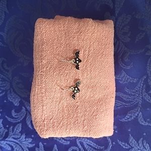 🍂3/$10 🦇 The Cutest Bitty Bat Earrings! Silvertone & Black Enamel Dangles